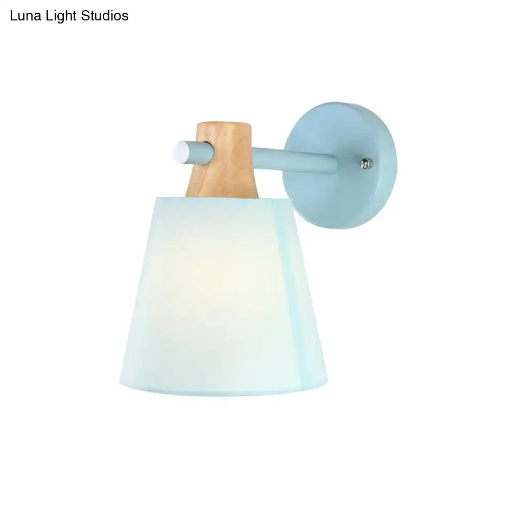 Yellow macaron fabric wall light with wood accent bedroom sconce