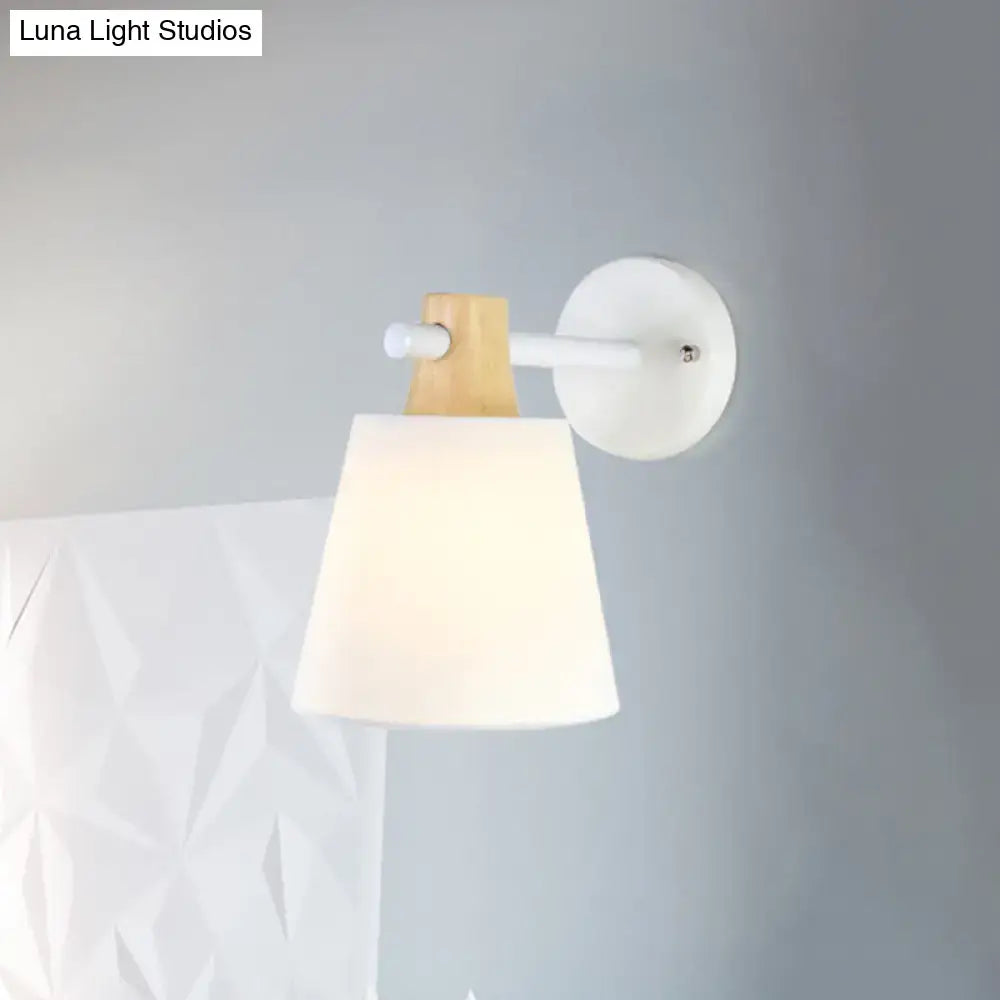 Yellow macaron fabric wall light with wood accent bedroom sconce
