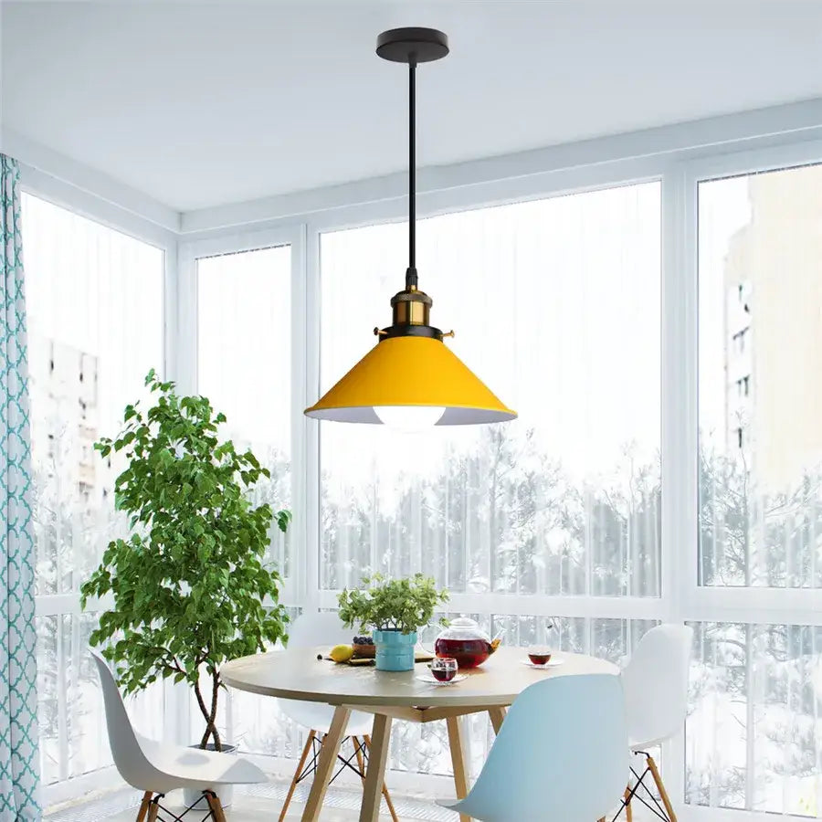 Yellow nordic pendant light dining room colorful conical fixture