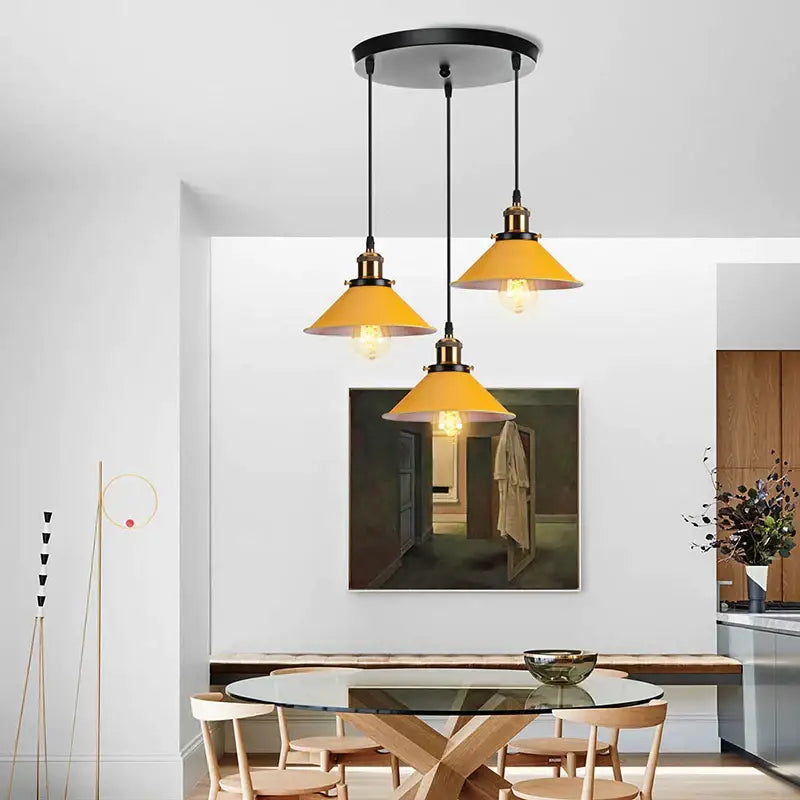 Yellow nordic pendant light dining room colorful conical fixture