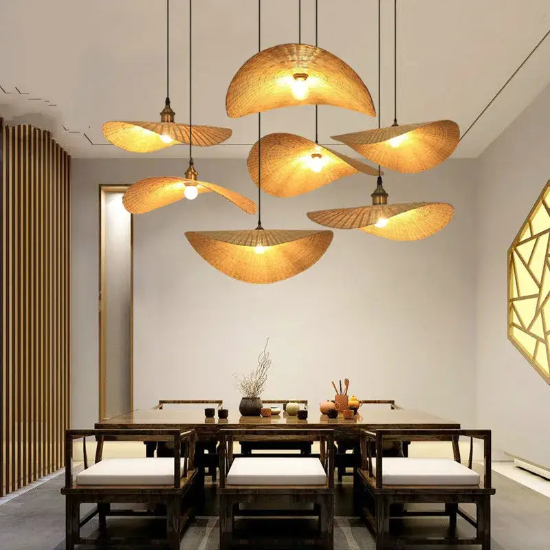 Zen bamboo tea room chandelier dining room led pendant light
