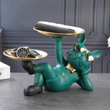 Resin Décor Dog Statue Butler With Tray For Storage