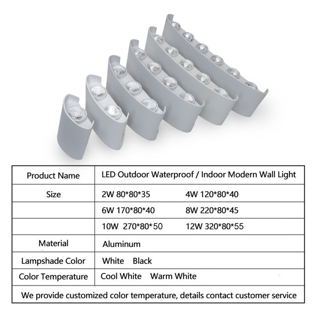 IP65 LED Wall Lamp Outdoor Waterproof Garden Lighting Aluminum