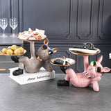Resin Décor Dog Statue Butler With Tray For Storage
