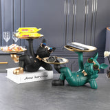Resin Décor Dog Statue Butler With Tray For Storage