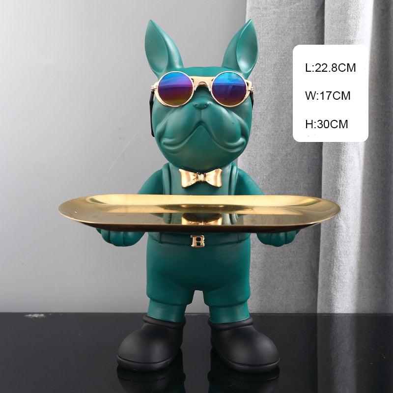 Resin Décor Dog Statue Butler With Tray For Storage