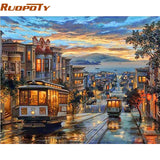 RUOPOTY Frame City Night Bus Diy Oil Painting By Numbers