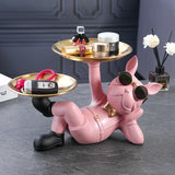 Resin Décor Dog Statue Butler With Tray For Storage