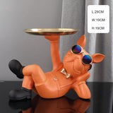 Resin Décor Dog Statue Butler With Tray For Storage