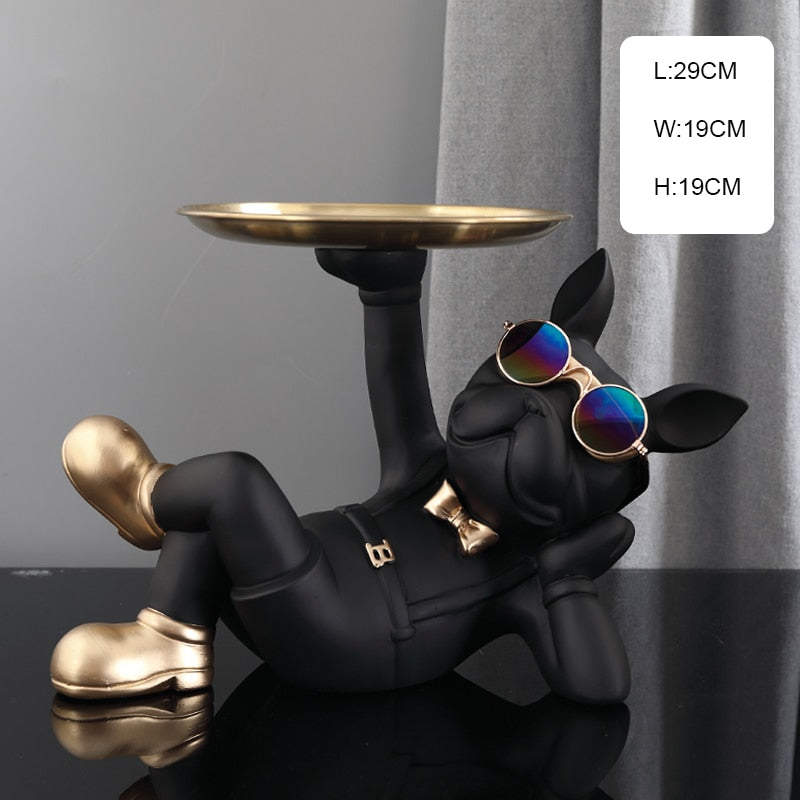 Resin Décor Dog Statue Butler With Tray For Storage