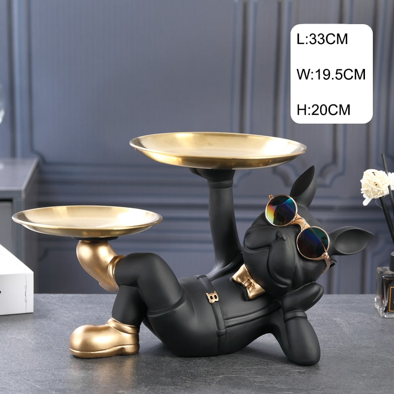 Resin Décor Dog Statue Butler With Tray For Storage
