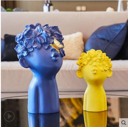 Nordic Minimalist Resin Figurines Cute Butterfly Boy Sculpture