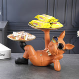 Resin Décor Dog Statue Butler With Tray For Storage