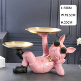 Resin Décor Dog Statue Butler With Tray For Storage