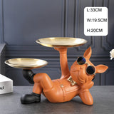 Resin Décor Dog Statue Butler With Tray For Storage