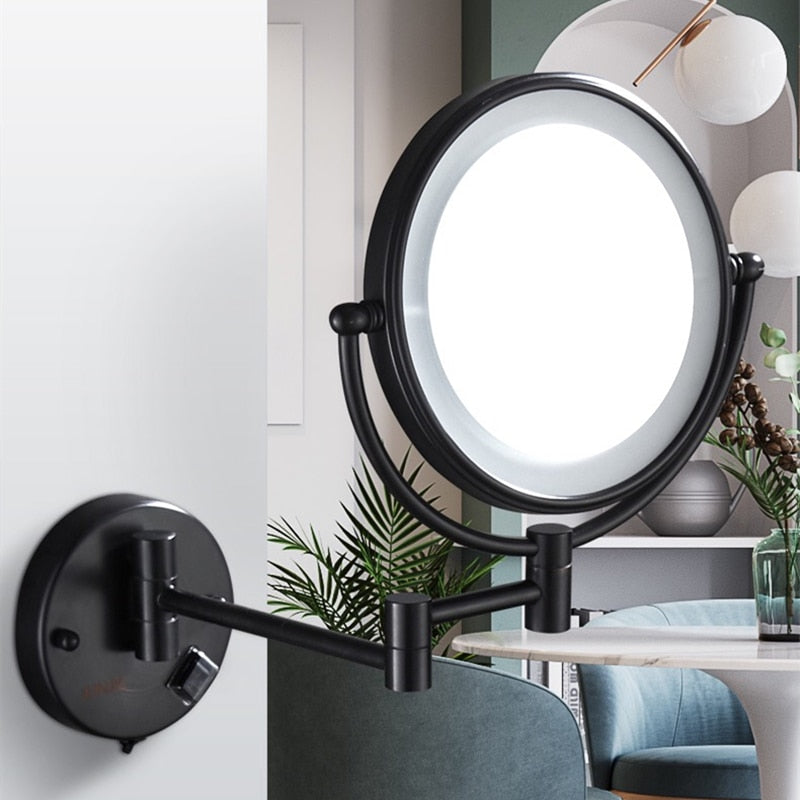 Makeup Mirrors Black/Brushed Gold Brass Wall Extending