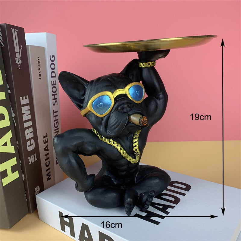 Resin Décor Dog Statue Butler With Tray For Storage